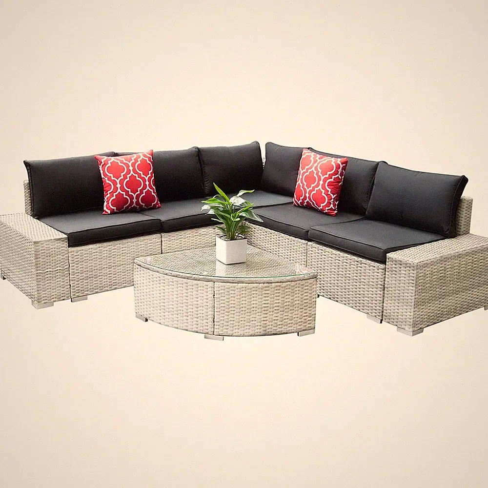6PCS Patio Furniture Set Wicker Outdoor Sectional Sofa Couch Rattan Patio Sofas