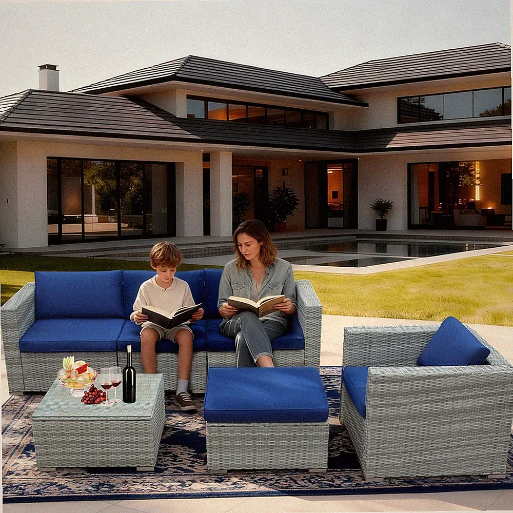 6PCS Wicker Outdoor Sectional Sofa, Modular Patio Furniture Set With Cushions