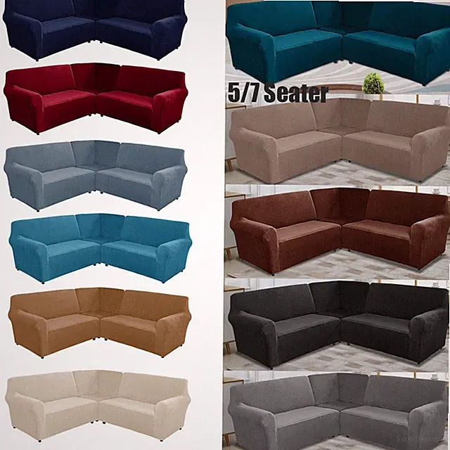 7/5 Stretch Seater Velvet L Shape Sofa Covers Sectional Sofa Couch Slipcovers US