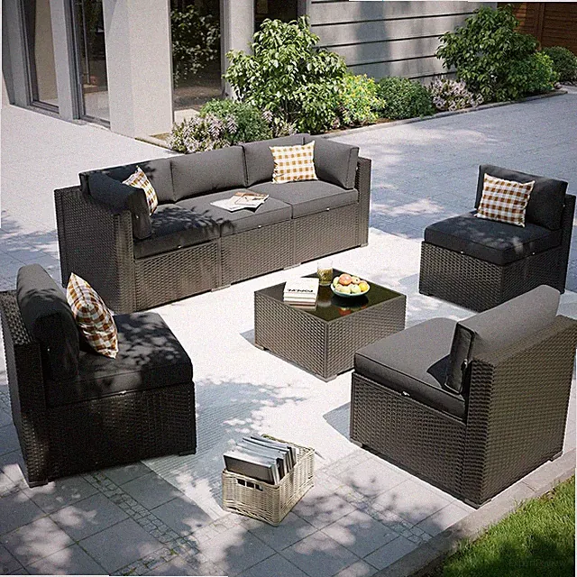 7 / 8 / 10 / 13 PCS Patio Furniture Sets Rattan Sofa Set Coffee Table Fire Fit