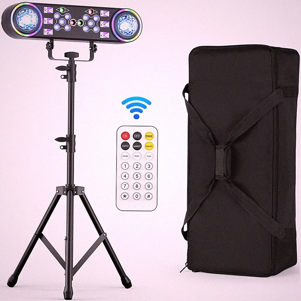 7-in-1 Double Head DJ Lights with Stand, Bar Light Mobile Stage Lighting w/Bag