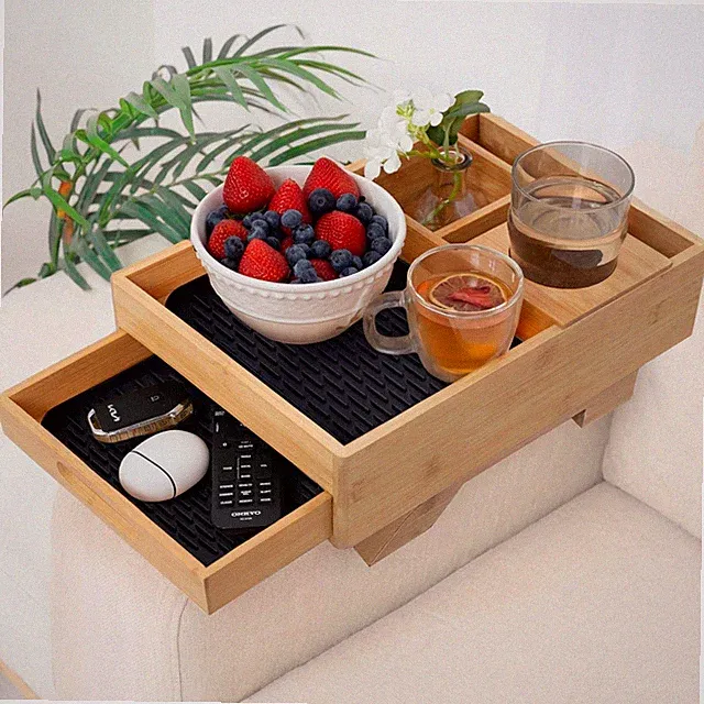 7-in-1 Sofa Armrest Tray with Drawer, Clip-On Side Table for Wide Armrest, TV...
