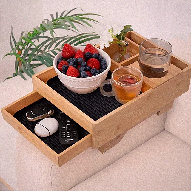7-in-1 Sofa Armrest Tray with Drawer, Clip-On Side Table for Wide Armrest, TV...