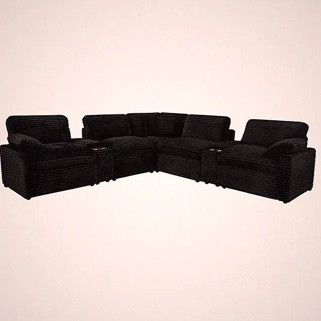 7 PC BLACK CORDUROY POWER 3 RECLINER LIVING ROOM SOFA SECTIONAL FURNITURE