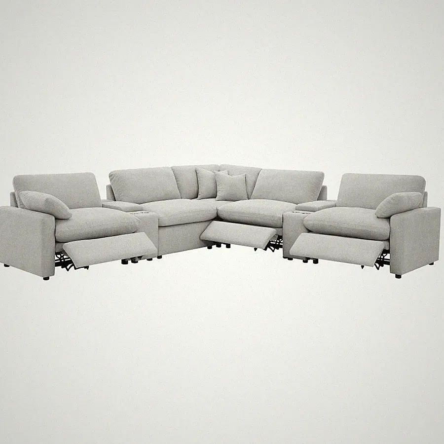 7 PC GREY POWER 3 RECLINER RECLINING WALLHUGGER MODULAR SOFA SECTIONAL FURNITURE