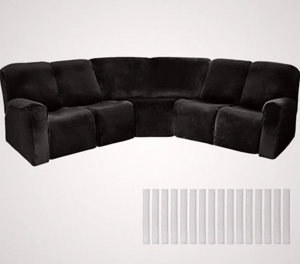 7-Pc L-Shape Sectional Sofa Covers Milk Silk Velvet Stretch Recliner Slipcover