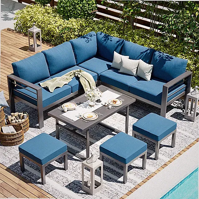 7 PCS Aluminum Patio Furniture Set Outdoor Sectional Sofa Conversation Table