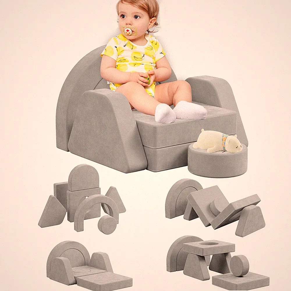 7 PCS Modular Kids Play Block Sofa Child Couch Toddler Building Fortplay Bedroom