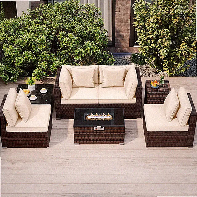 7 PCS Patio Furniture Set 40,000 BTU Gas Fire Pit Table Propane Tank Cover Table