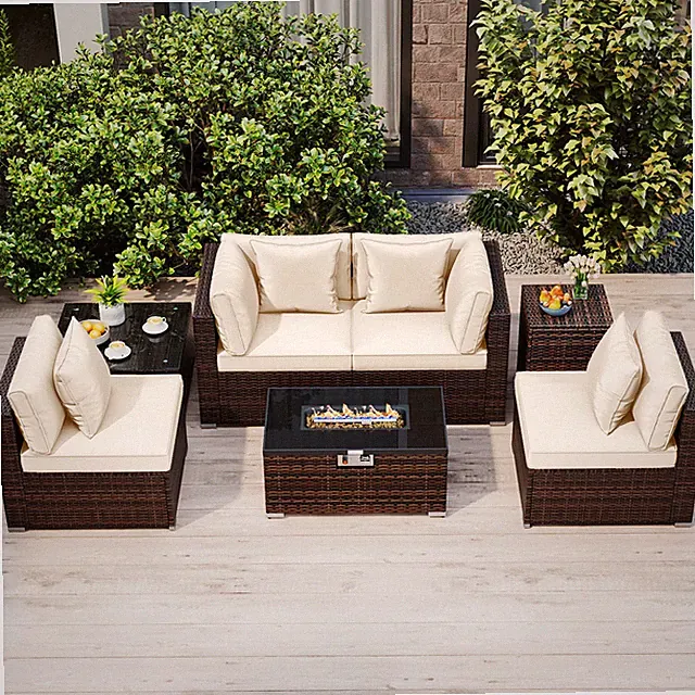 7 PCS Patio Furniture Set 40,000 BTU Gas Fire Pit Table Propane Tank Cover Table