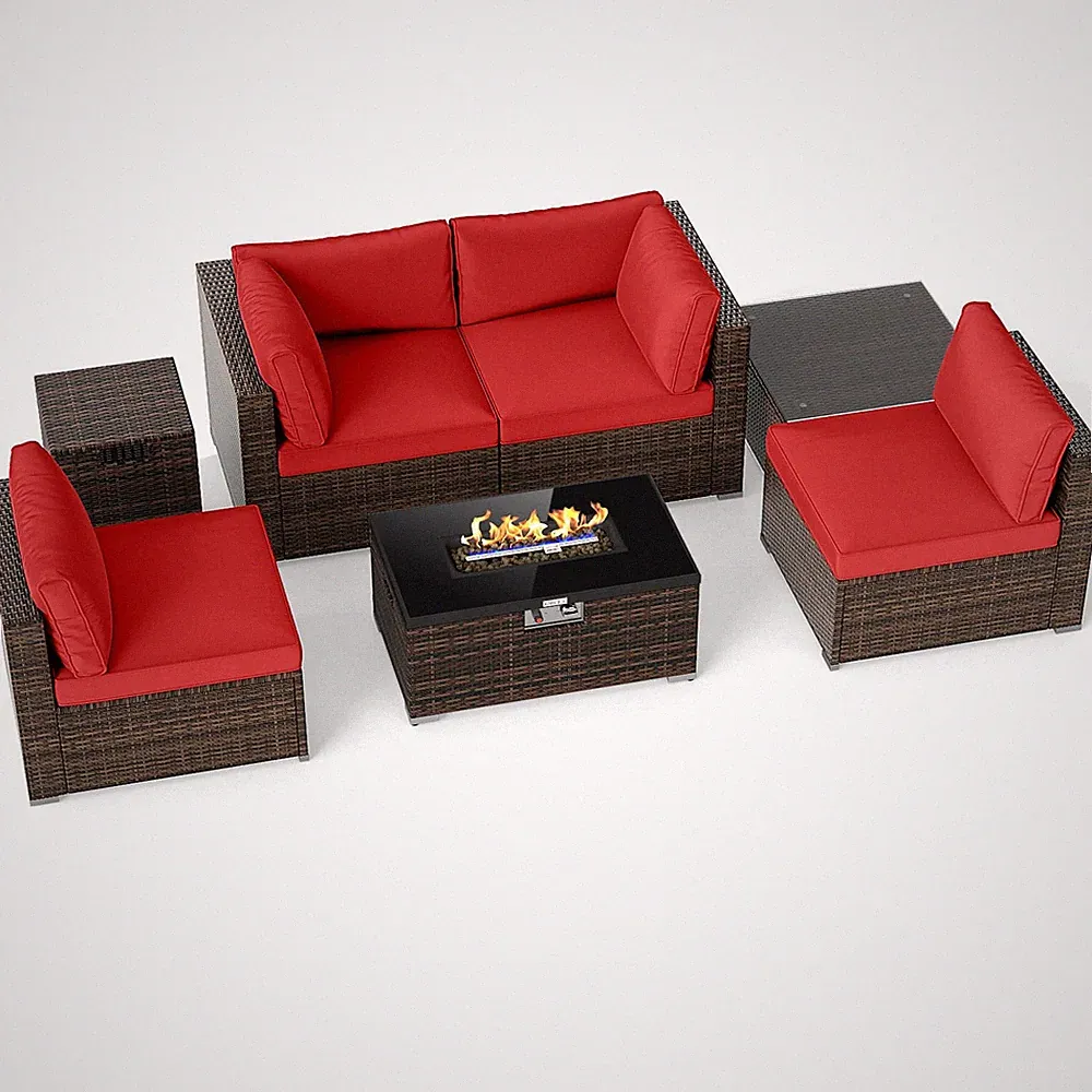 7 PCS Patio Furniture Set 40,000 BTU Gas Fire Pit Table Propane Tank Cover Table