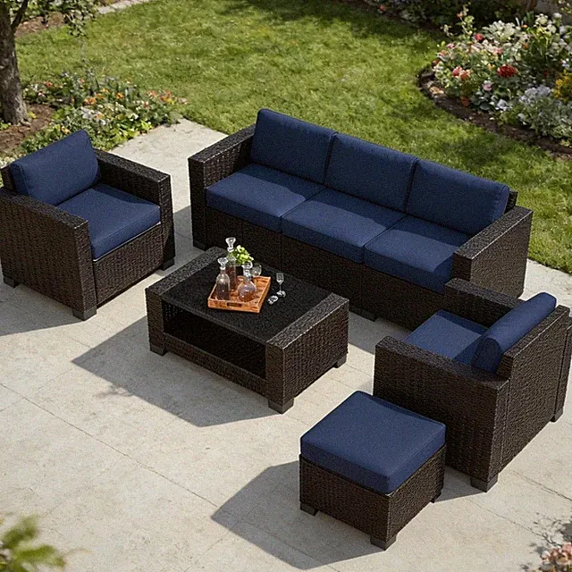 7 PCS Patio Furniture Set Slanted Back Outdoor Sectional Sofa with Coffee Table