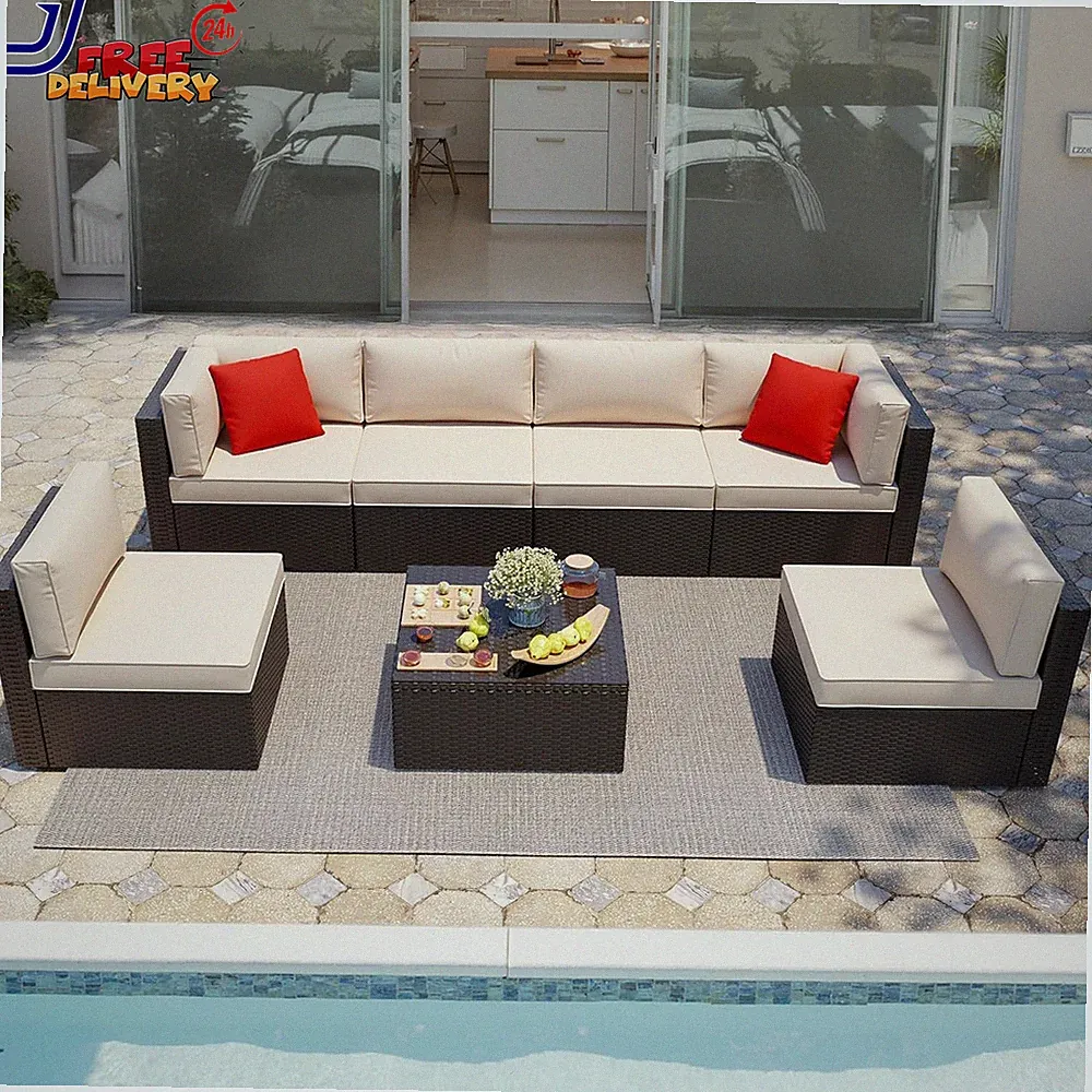7 Pcs Patio Furniture Sets Outdoor All-Weather Sectional Patio Sofa Set NEW