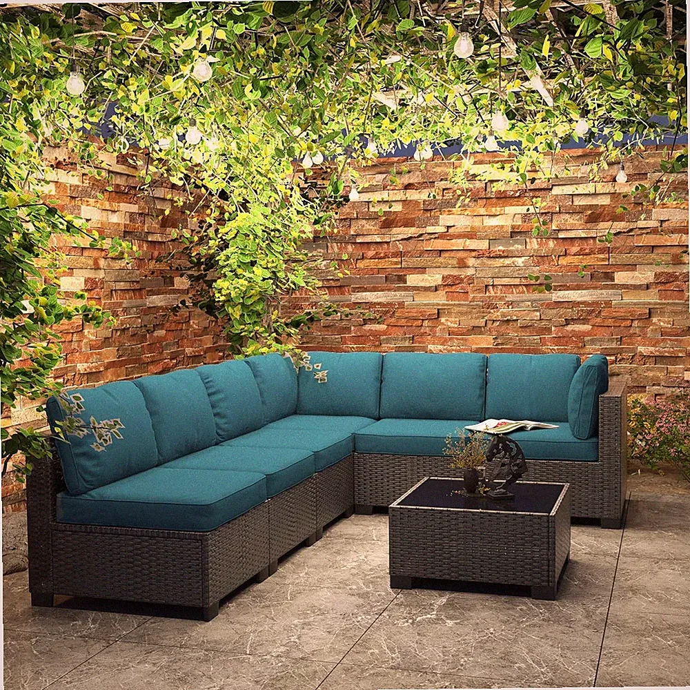 7 Pcs Patio Sofa Set Rattan Outdoor Sectional Conversation Sofas Furniture Lawn