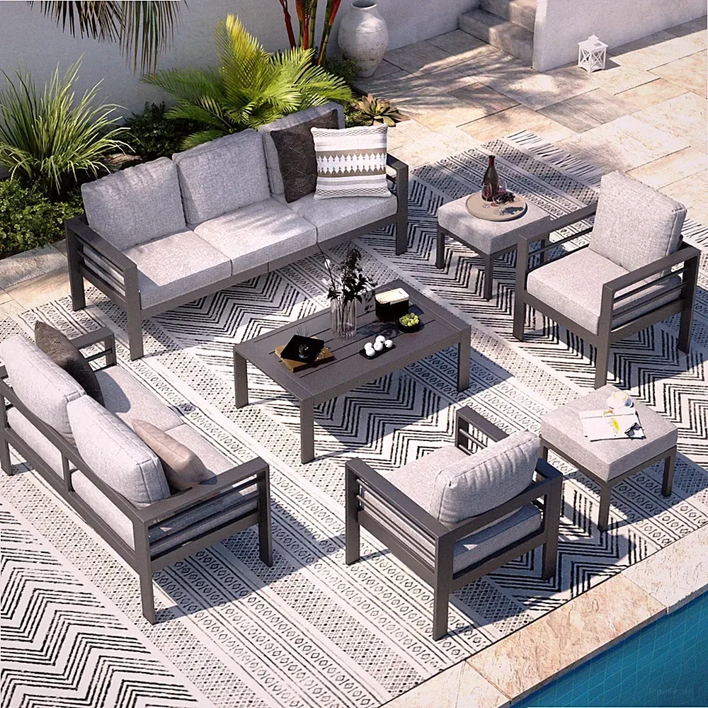 7 Piece Aluminum Outdoor Sofa Set Patio Sectional Conversation Adjustable Table