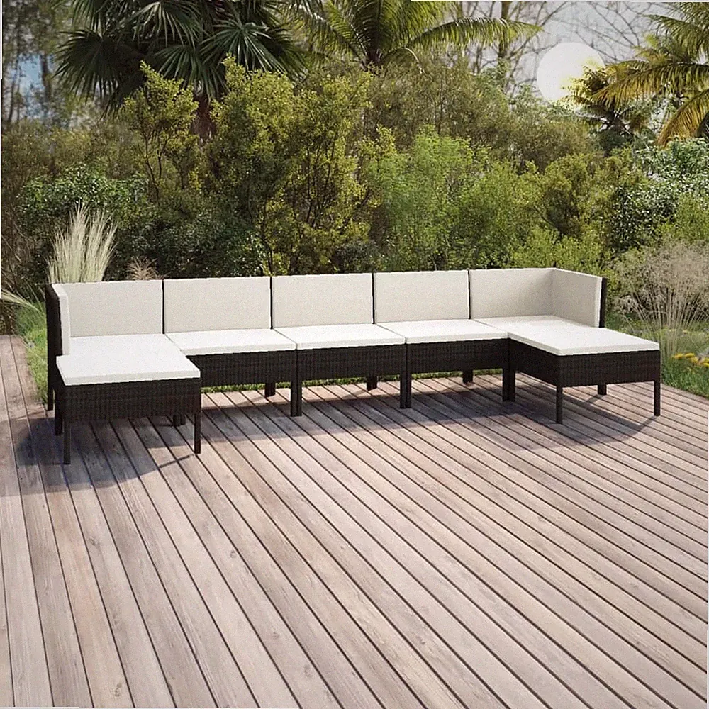 7-Piece Black PE Rattan Patio Sectional Lounge Set Seats 7 Modular Sofa