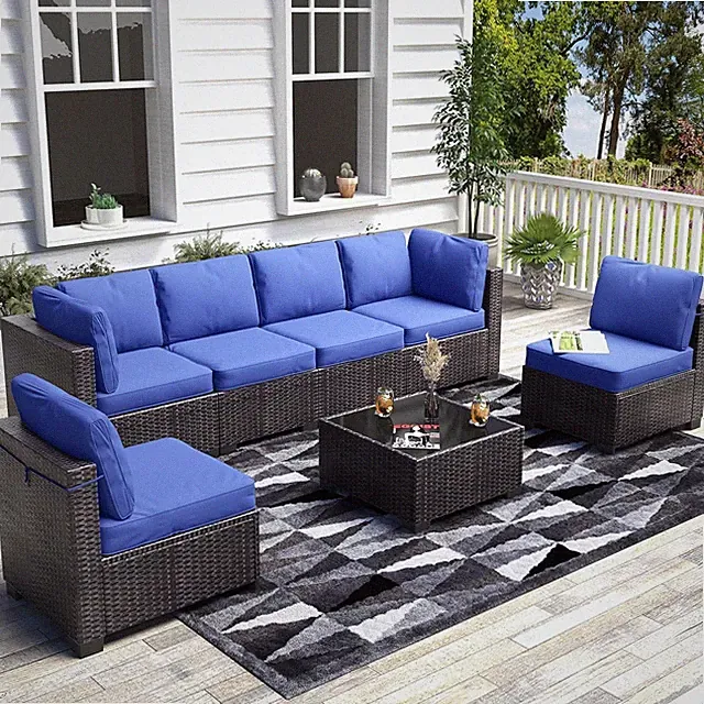 7-Piece Decking Patio Sofa Set – Modular Rattan & Wicker Sectional Cushion Unit