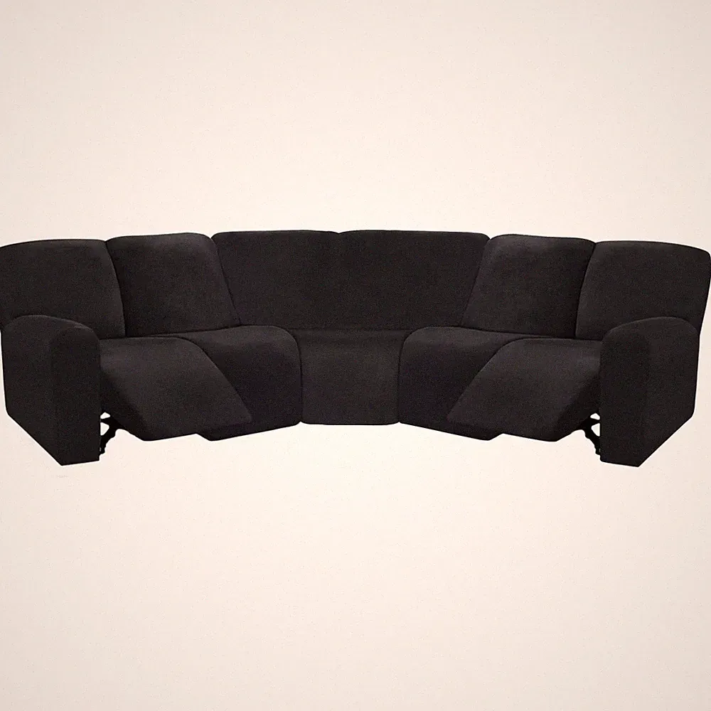 7-Piece L Shape Sectional Recliner Sofa Covers Velvet Stretch Black 5 Seat Cover