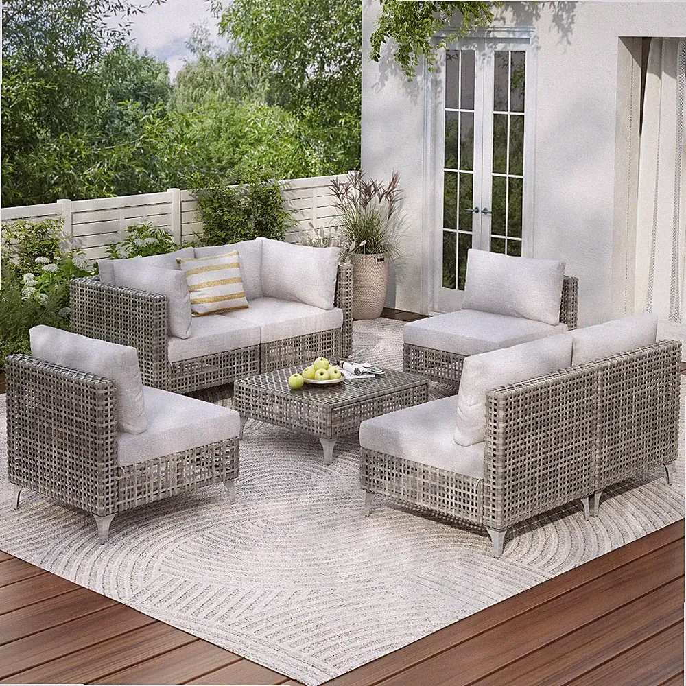 7 Piece Metal Patio Furniture Set Outdoor Sectional Sofa with Coffee Table