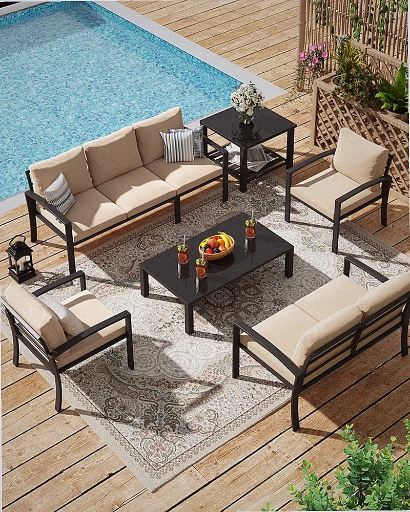 7 Piece Metal Patio Furniture Set Outdoor Sectional Sofa with Coffee Table