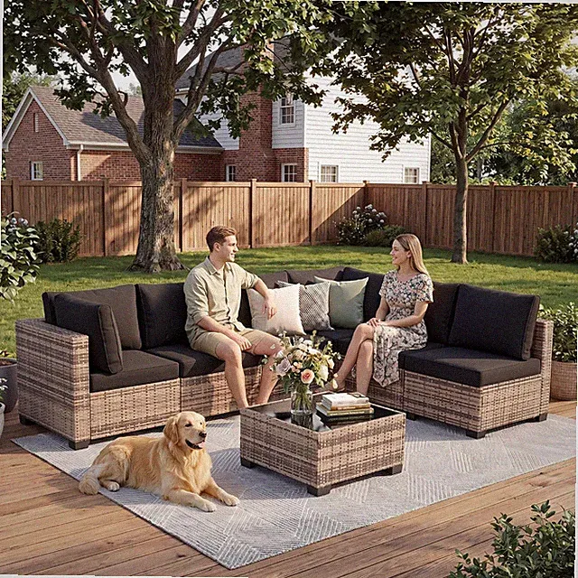 7-Piece Modular Outdoor Sectional Wicker Patio Furniture Set | All-Weather Conve