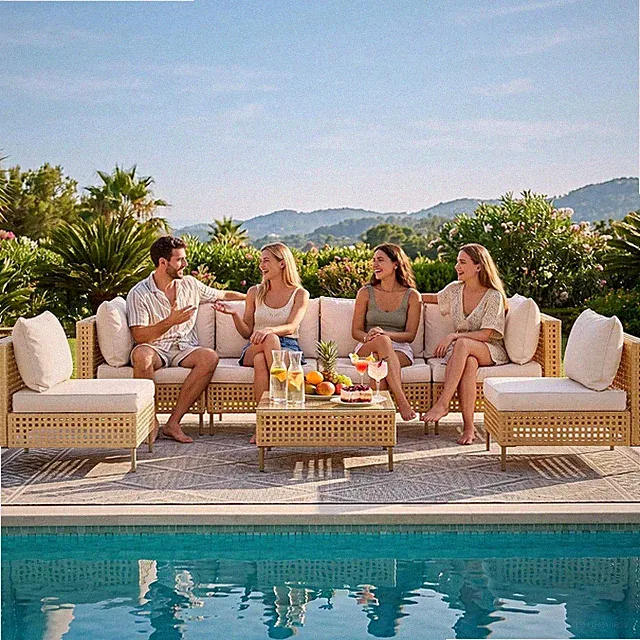 7-Piece Outdoor Furniture Set, Handmade Rattan Patio Furniture Set, Outdoor Sect