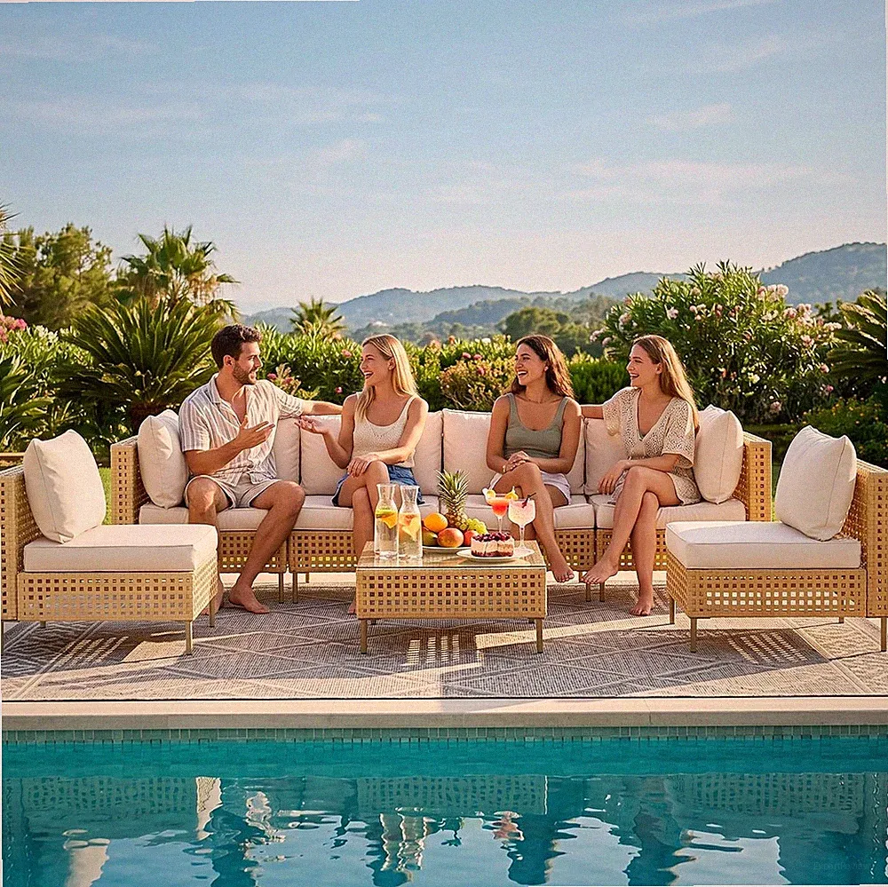 7-Piece Outdoor Furniture Set, Handmade Rattan Patio Furniture Set, Outdoor Sect