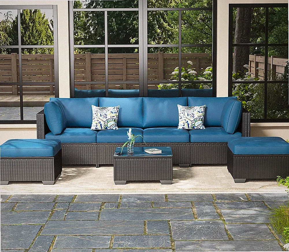 7 Piece Outdoor Patio Furniture Set, Outdoor Sectional Conversation, Garden