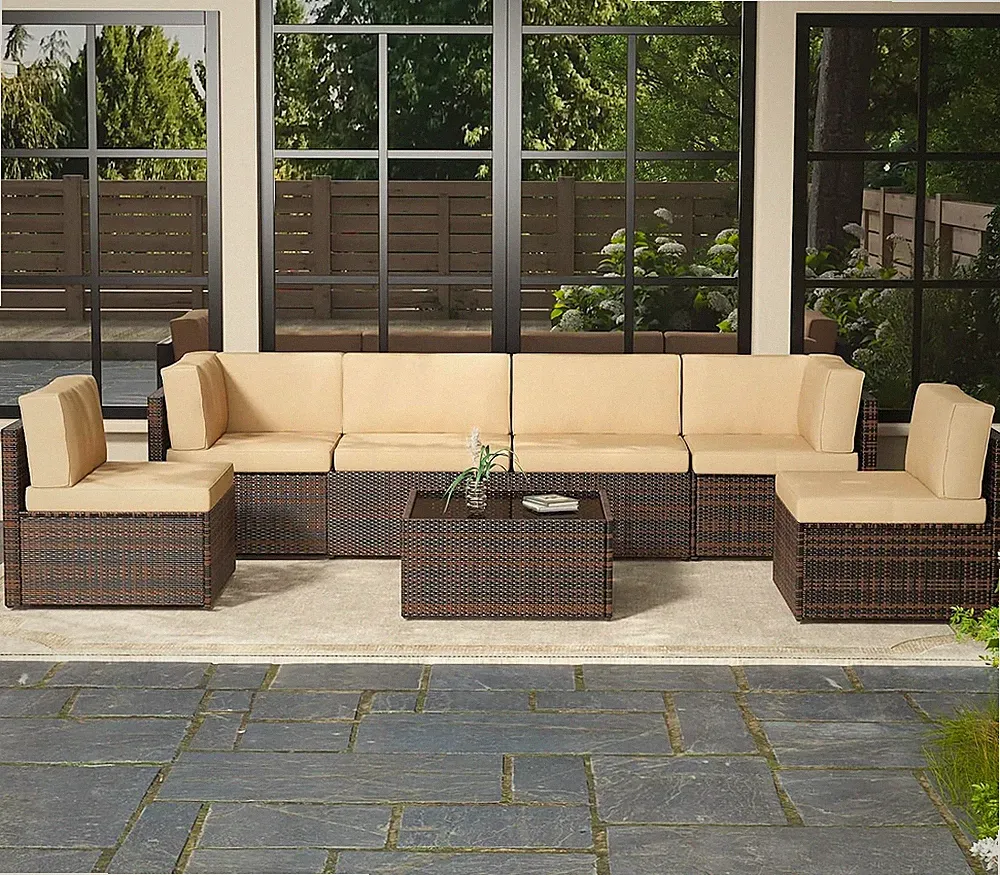 7 Piece Outdoor Patio Furniture Set, Outdoor Sectional Conversation, Garden