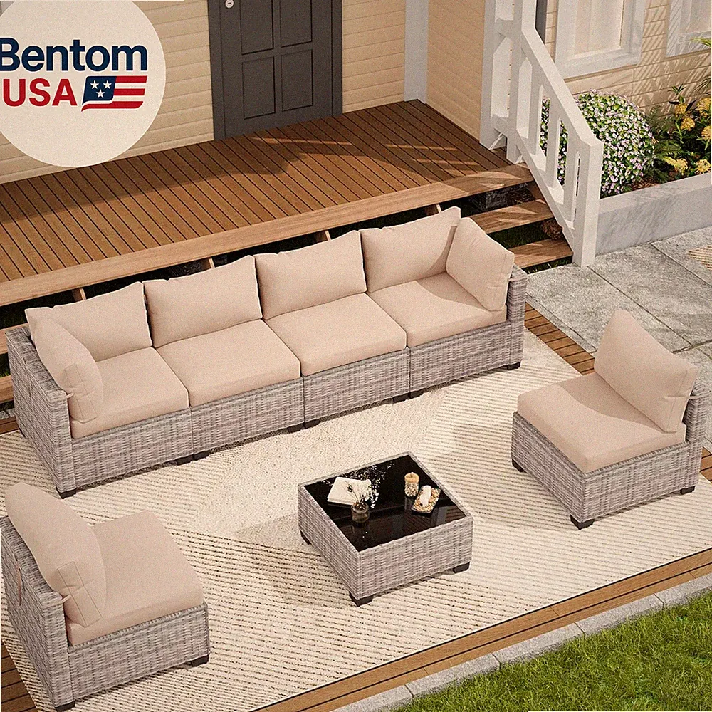 7 Piece Outdoor Patio Furniture Set, Outdoor Sectional Sofa, Wicker Rattan Patio