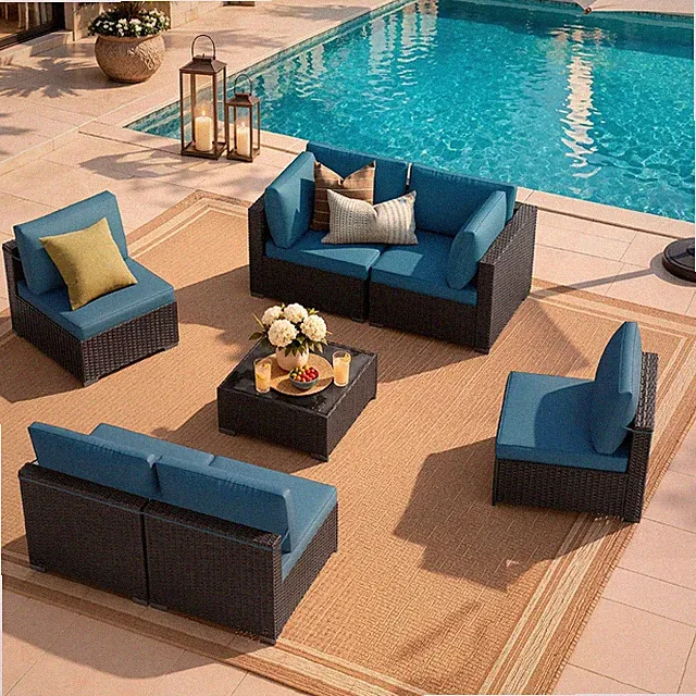 7 Piece Outdoor Patio Furniture Set, Outdoor Sectional Sofa, Wicker Rattan Patio