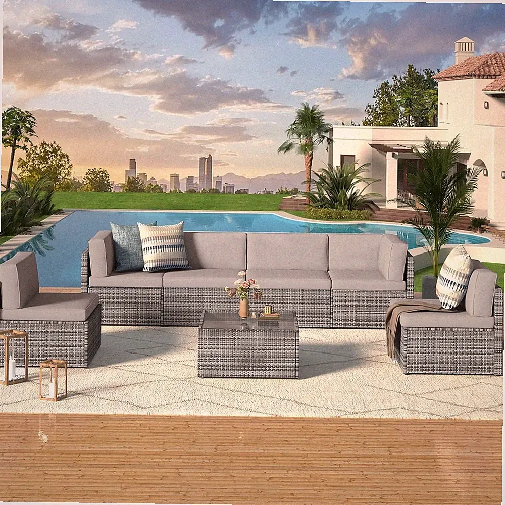 7 Piece Outdoor Patio Furniture Set, PE Rattan Outdoor Wicker Sectional