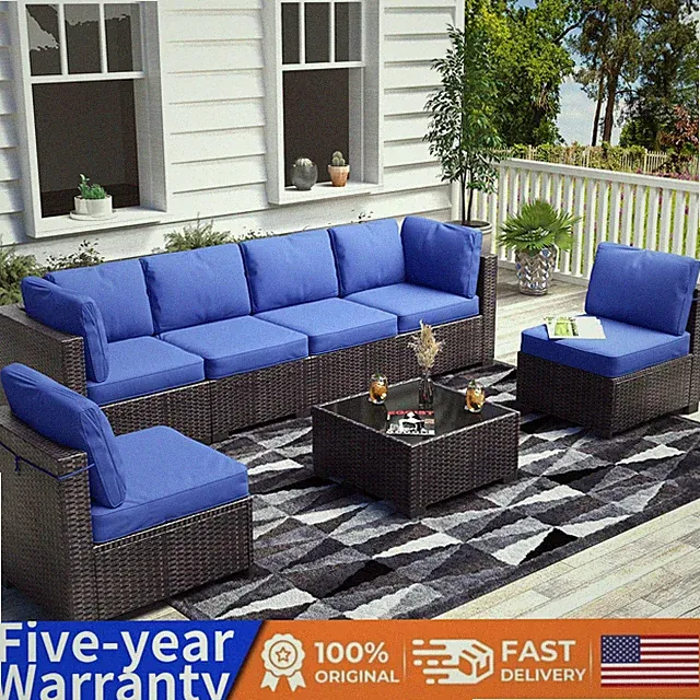 🔥⭐7-Piece Outdoor Patio Furniture Set PE Rattan Wicker Sectional Modular Sofa S