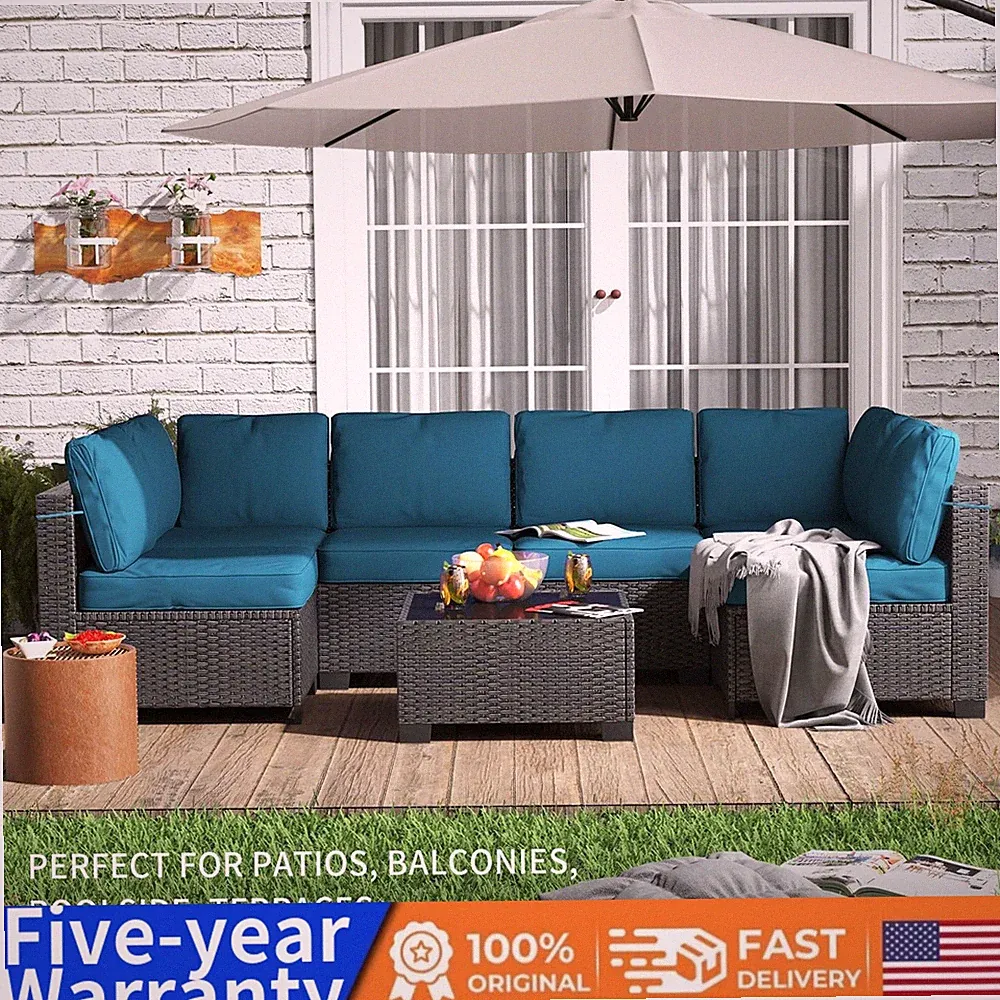 7-Piece Outdoor Patio Furniture Set PE Rattan Wicker Sectional Modular Sofa Set