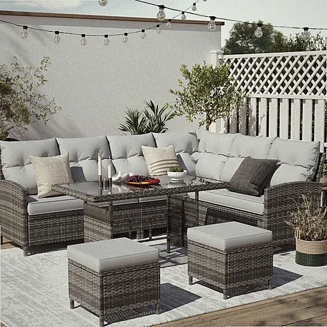 7-Piece Outdoor Patio Furniture Set - Sectional Sofa, Dining Table & Chairs Incl