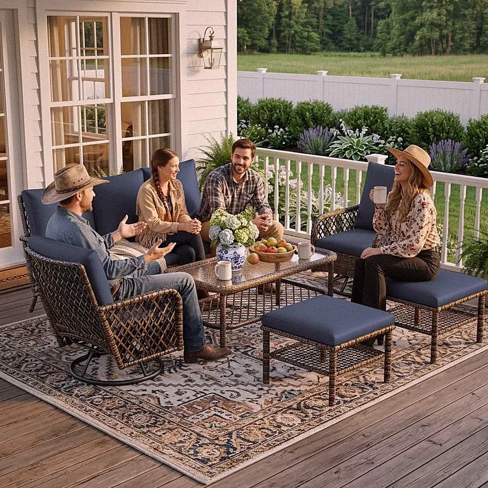 7-Piece Outdoor Patio Furniture Set Sectional Sofa Swivel Rocker Chairs Ottoman