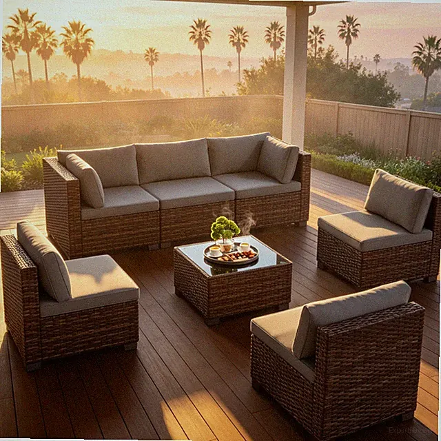 7-Piece Outdoor Patio Furniture Set, Wicker Patio Conversation Set