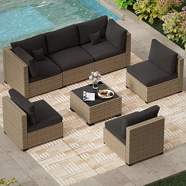 7 Piece Outdoor Patio Furniture Set, Wicker Patio Furniture Set Outdoor Patio...