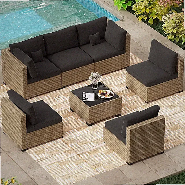 7 Piece Outdoor Patio Furniture Set, Wicker Patio Furniture Set Outdoor Patio Se