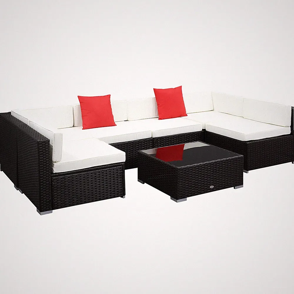 7 Piece Outdoor Patio Furniture Set Wicker Rattan Sectional Sofa with Tea Table