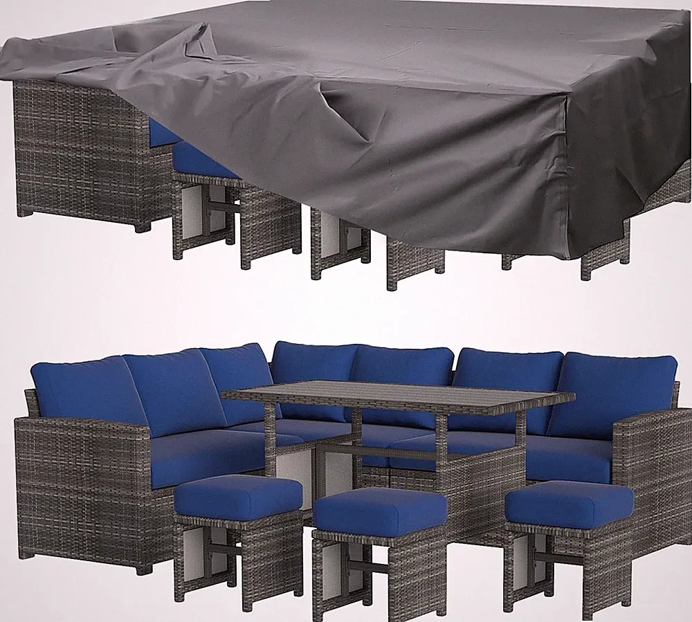 7-Piece Outdoor Patio Furniture Set with Waterproof Cover Gray Blue Sectional
