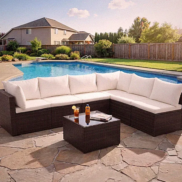 7-Piece Outdoor Patio Sectional Sofa, Modular PE Wicker Outdoor Sectional wit...