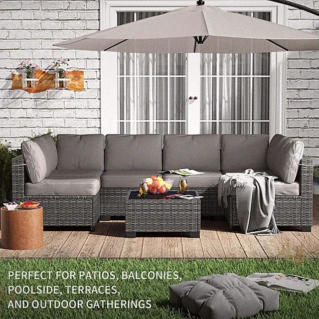 7 Piece Outdoor Patio Sectional Sofa Set Rattan Wicker Couch w/Coffee Table