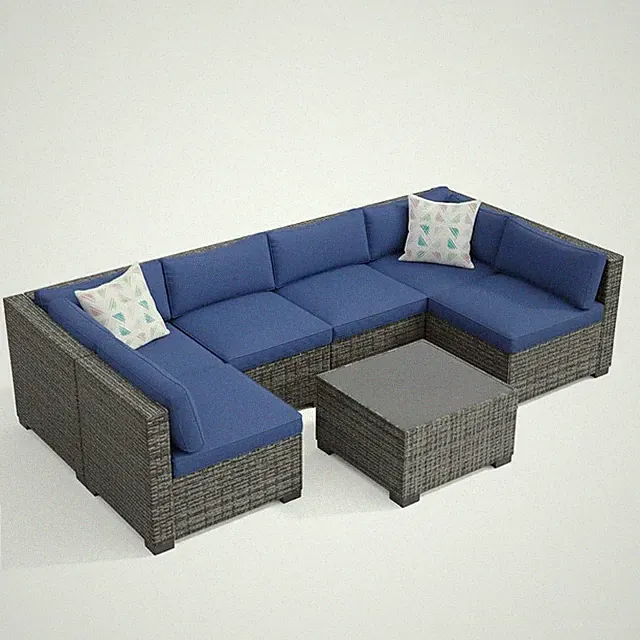 7-Piece Outdoor Patio Sectional Sofa Set with Iron Frame Wicker Cushions