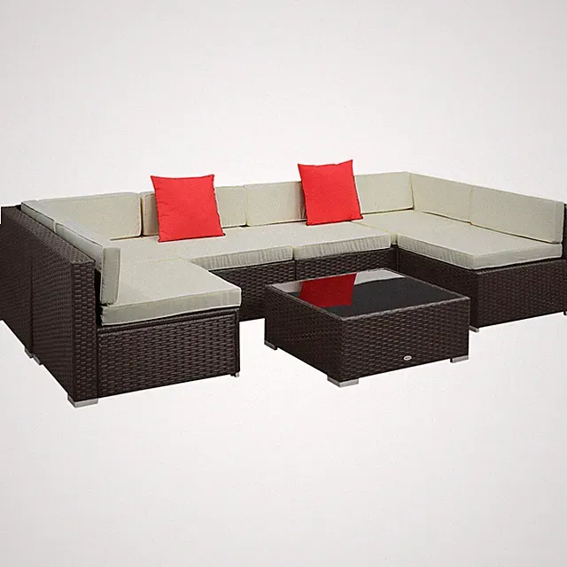 7 Piece Outdoor Patio Set With Cushions All Weather PE Rattan Patio Sofa Set