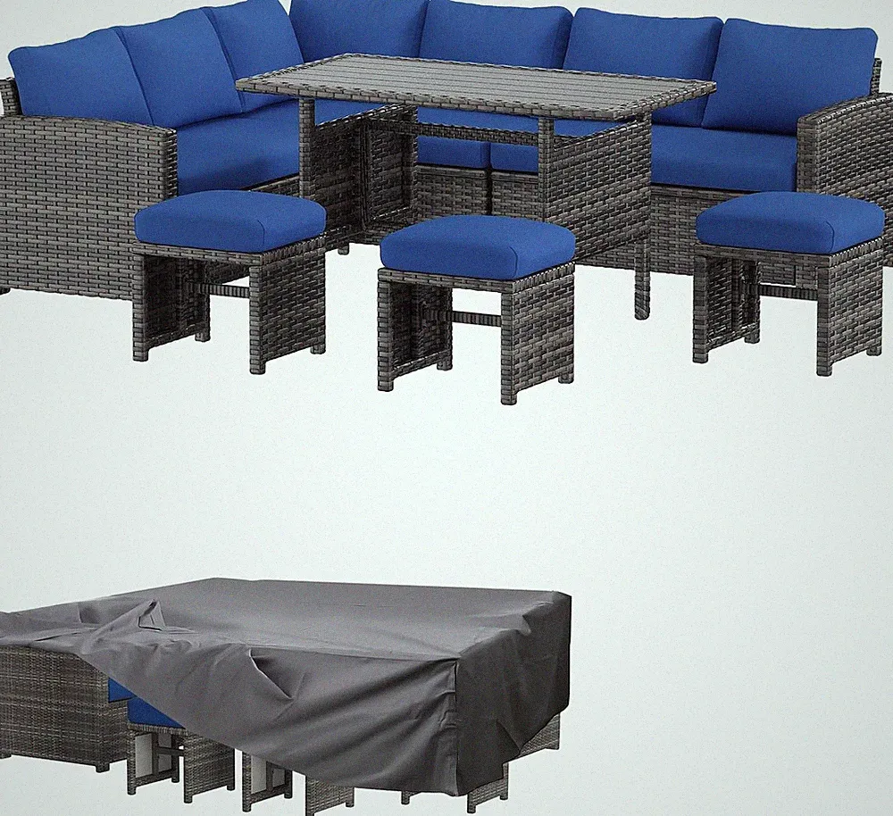 7-Piece Outdoor Patio Wicker Furniture Set with Waterproof Cover, Sectional