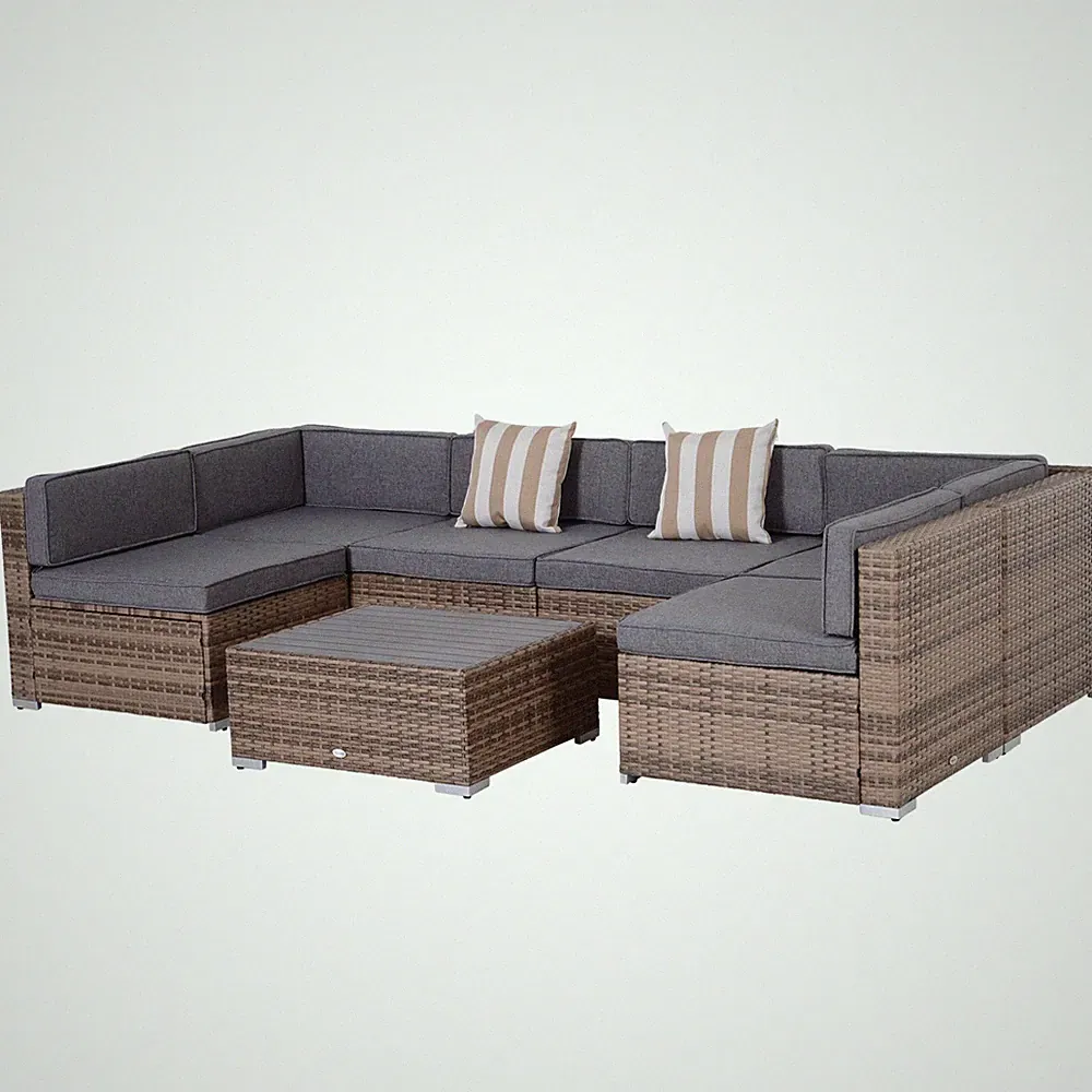 7-Piece Outdoor PE Rattan Patio Sectional Sofa Set Cushions Gray