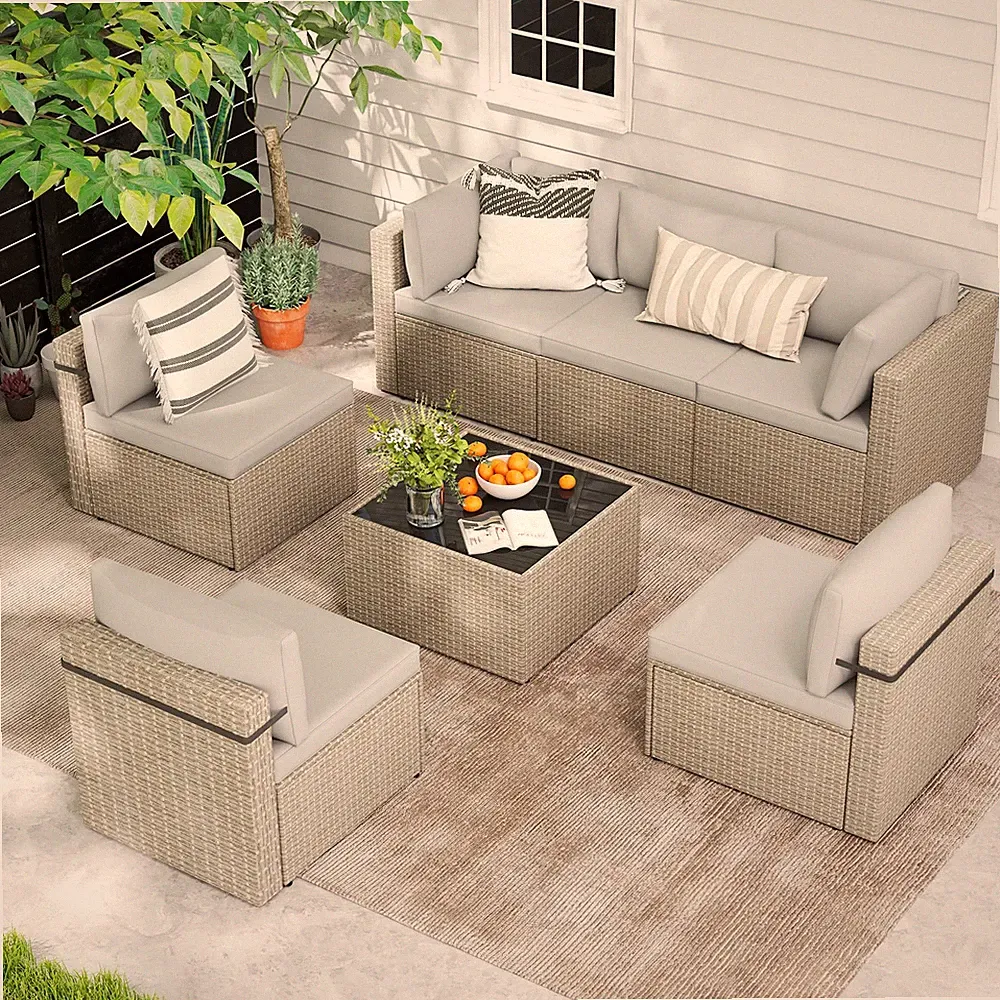 7-Piece Outdoor Sectional Sofa Set, Weather-Resistant Patio Furniture Set wit...