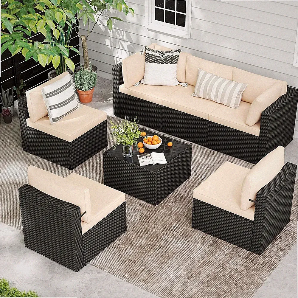 7-Piece Outdoor Sectional Sofa Set, Weather-Resistant Patio Furniture Set with W
