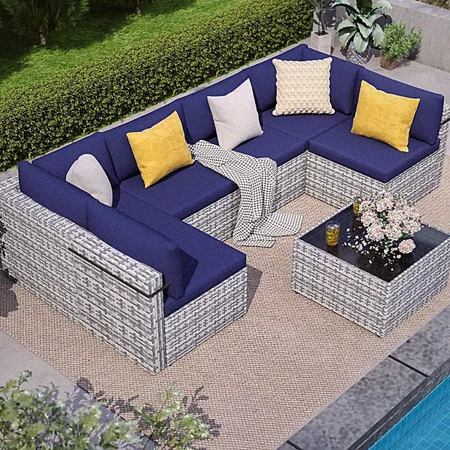7-Piece Outdoor Sectional Sofa Set, Weather-Resistant Patio Furniture Set with W